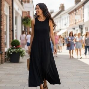 J. Crew Black Cotton High Low Maxi Dress Quiet Luxury Effortless Summer Chic Med